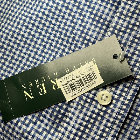 NWT LRL Cotton Dress Shirt Long Sleeve Men's 16.5 34/35 Blue White Check Preppy - Picture 7 of 16